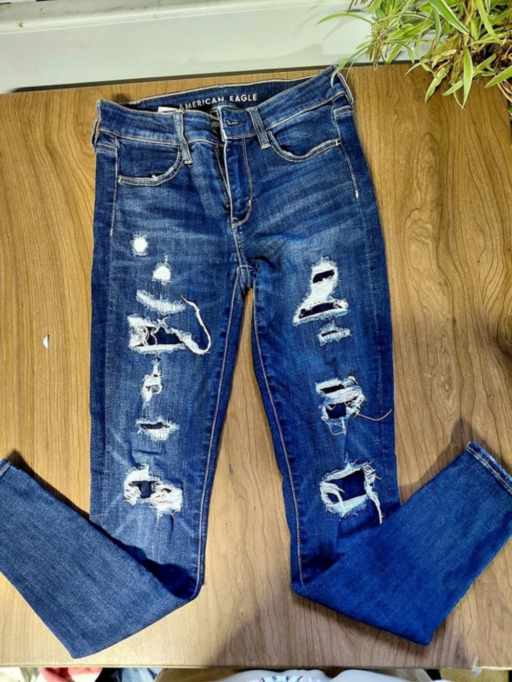 American Eagle Ne(x)t Level Stretch Ripped Skinny Jeans Blue